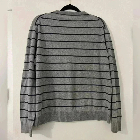 J.Crew Striped on Gray Cotton&Cashmere Blend V-Neck Sweater Men L (SW112) - Picture 3 of 6